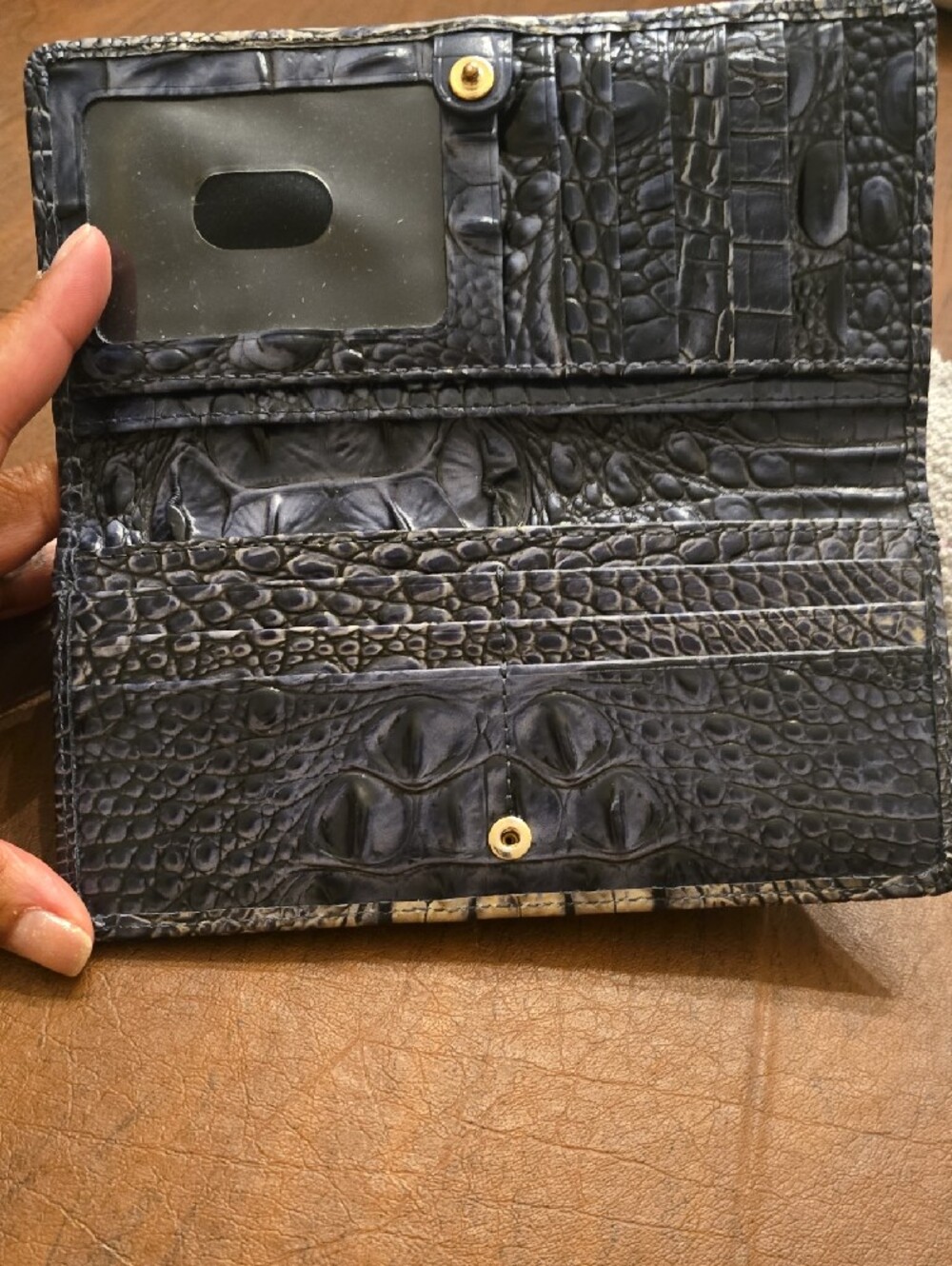 Brahmin Metallic Gray And Blue Croc-Embossed Wallet with Gold Plate - Picture 11 of 16